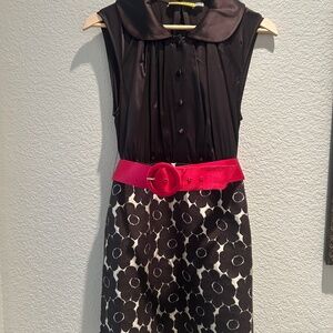 Alice + Olivia Chocolate Brown Daisy & Red Belt Dress